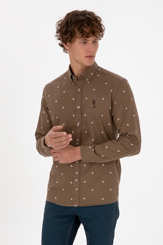 U.S. Polo Assn. Erkek Haki Uzun Kollu Desenli Gömlek 50316561-VR027