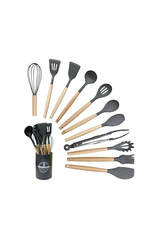 Reedark Ev Mutfak İçin 12 Parça Yemek Dereceli Silikon Set: Isıya Dayanıklı, Kaymazlı, Ergonomik Kova Kaşığı Ve Paletler Koyu Gri, 700g Diğer