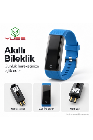 Yues Akıllı Bileklik Nabız Ölçer Adım Sayar Uyku Takipli Mavi