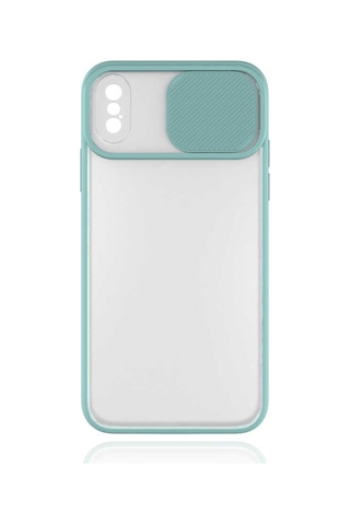 Noktaks - Apple Uyumlu iPhone Xs 5.8 - Kılıf Slayt Sürgülü Arkası Buzlu Lensi Kapak - Turkuaz - T14501 Turkuaz