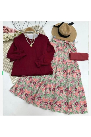 Lovie Moda Kadın Çalıkuşu Etekli Takım Bordo
