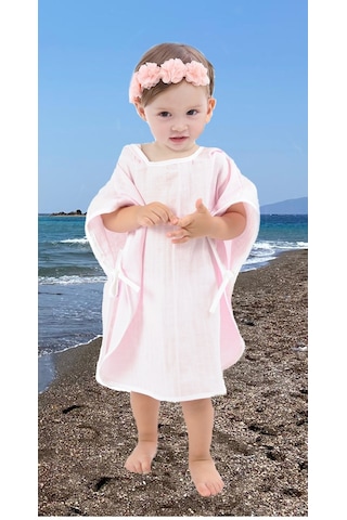Çocuk Bebek Müslin Panço Kapüşonlu 1-4 Yaş - Pembe