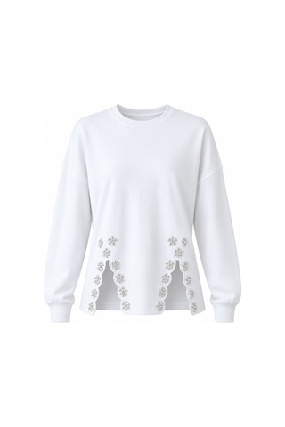 Laluvia Beyaz Taş İşlemeli Sweatshirt - 261010 Siyah