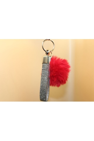 Füme Taşlı Minik Ponpon Seçenekli Anahtarlık