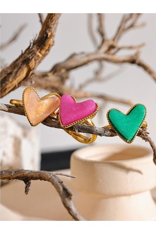 Novahub Rose Şeker Tatlı Y2k Doğal Taş Paslanmaz Çelik Kalp Aşk Açık Halka Ayarlanabilir Gerçek Altın Kaplama Kadınlar İçin Rose Gold Takı Rose Gold