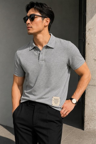 Tarz Cool Erkek Basic Polo Yaka Pamuklu Kısa Kollu Tişört Gri