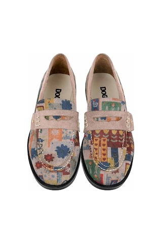 Kadın Vegan Deri Krem Loafer - Anatolian Patterns Tasarım Çok Renkli
