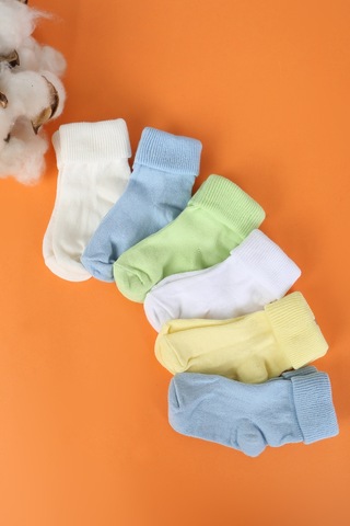 %100 Pamuklu 6'lı Yenidoğan Bebek Çorap Mavi