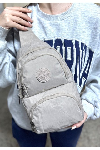 Su Geçirmez Kumaş Bej Unisex Body Bag Çapraz Omuz Çantası Bej