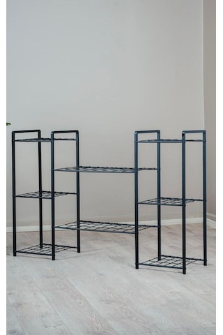 Uykula Metal Dekoratif 8 Raflı Çiçeklik Standı Saksı Standı Saksılık Siyah
