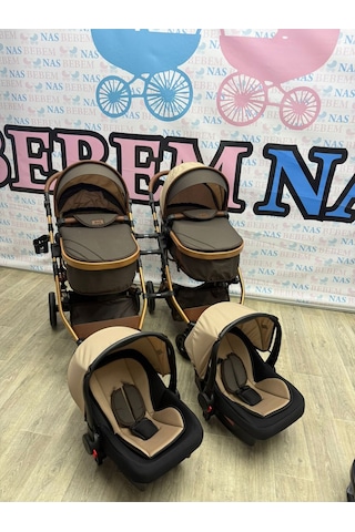 Bebemnas İkiz Yanyana Ayrılıp Birleşen Travel Bebek Arabası + 2 Adet Puset Dahil Tam Set