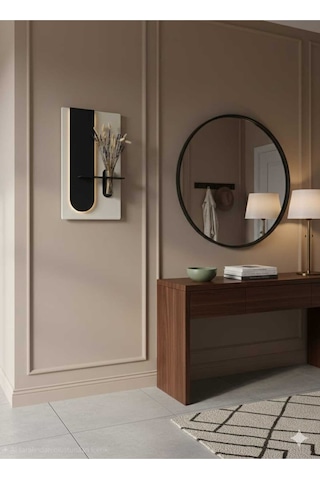Okaliptus Ahşap Pilli Ledli İskandinav Tarzı Salon Duvar Rafı Modern Çiçeklik 40 X 70 Cm Paris Grisi - Antrasit
