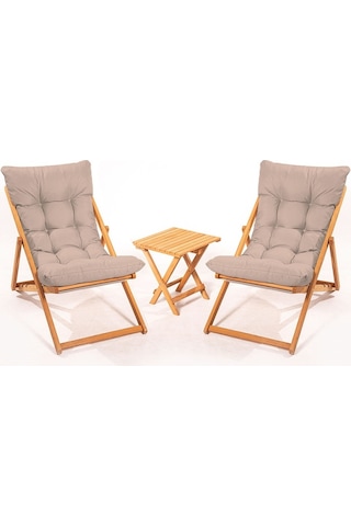 2+1 Nora Şezlong Seti Bahçe-balkon-teras-plaj-kafe Katlanır Set -