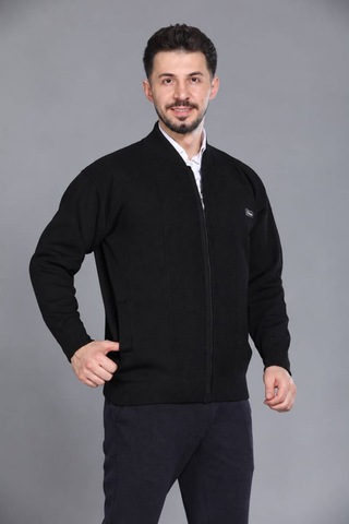 Kzc Tekstil Erkek Baba Ve Orta Yaş Triko Çelik Örgü İçi Astarlı Akrilik Fermuarlı Cepli Battal Baba Hırka Siyah