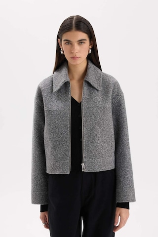 DeFacto Su İtici Regular Kalıp Polo Yaka Fermuarlı Cepli Kısa Kaşe Ceket C0935AX25SPGR503 Gri