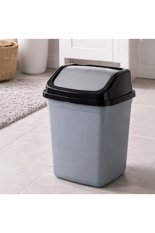 Porsima 0101 Kapaklı Gri-siyah Çöp Kutusu - Favori Banyo Ve Mutfak Çöp Kovası 5lt Siyah