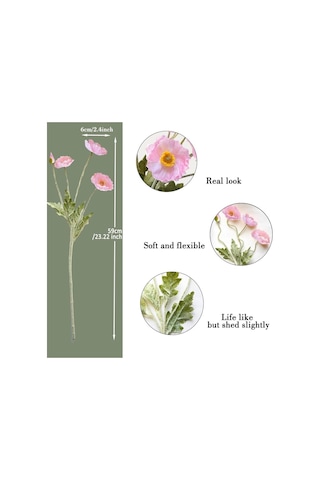 Yapay Çiçek Gelincik Çiçeği Pembe Renk 3 Çiçek 1 Tomurcuk 59cm