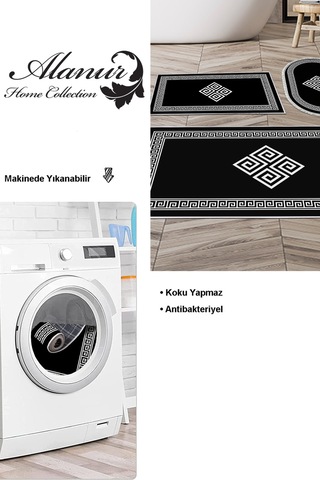 Dekoreko Kaymaz Taban Djt 3 Lü Banyo Paspas Takımı Star Pamuk Karışık Modern 656m Siyah