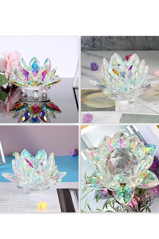 Chacha Home Kristal Nilüfer Çiçeği Obje & Mumluk - Lüks Cam Lotus Sehpa Ve Konsol Dekoru 15 Cm / 10 Cm / 8 Cm / 6 Cm Küçük Boy
