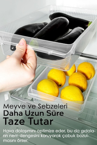 5 Adet Dolap İçi Buzdolabı Düzenleyici - Buzdolabı Organizer Sepet Meyve Sebze Saklama Kabı 4 Litre Şeffaf