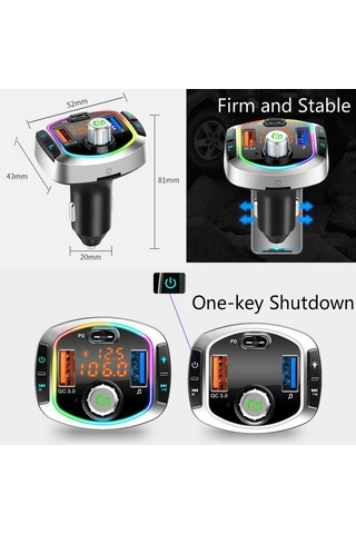 Bc63 Renkli Araba Kartı Mp3 Çalar Çok Fonksiyonlu Bluetooth Alıcısı U Disk Şarj Cihazı Araç Çakmağı