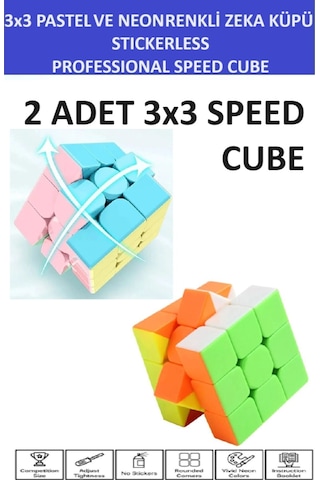 2 Adet 3x3 Zeka Sabır Küpü Neon Ve Pastel Renkli Profesyonel Speed Cube