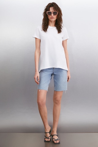 Grimelange Samantha Kadın %100 Organik Pamuklu Comfort Fit Arkası Uzun Basic Örme Beyaz T-shirt