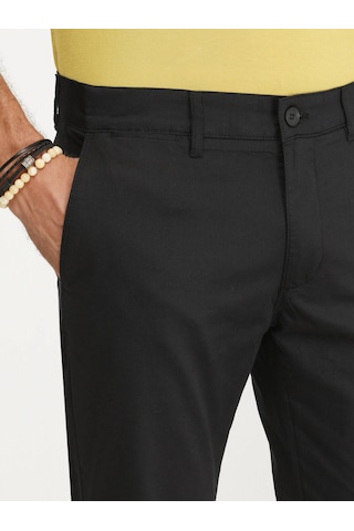 Siyah Düz Dokuma Slim Fit Casual Pamuk Karışımlı Pantolon Siyah