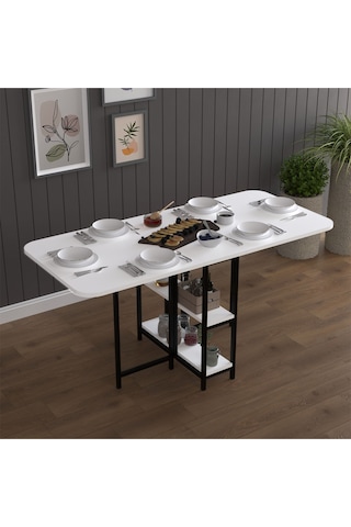 Asra Trend Metal Ayaklı Katlanır Mutfak Masası KM-31 %100 MDF Akıllı Yemek Masası Beyaz