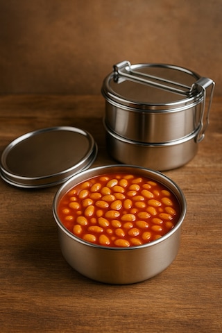 Lunchbox Paslanmaz Çelik Sefertası 2 Li Kilitli Yemek Kabı, Okul & İş İçin İdeal No:2 Gri