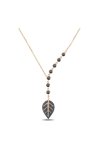 Tohum Taşlı Siyah Yaprak Kolye 368917491