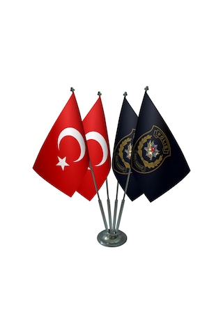 Masa Üstü Pöh Polis Özel Harekat Bayrağı Türk Bayrağı Dörtlü Krom