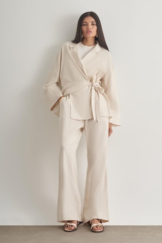 Mizalle Keten Karışımlı Anvelop Bağlı Bej Rengi Kimono Ceket Bej