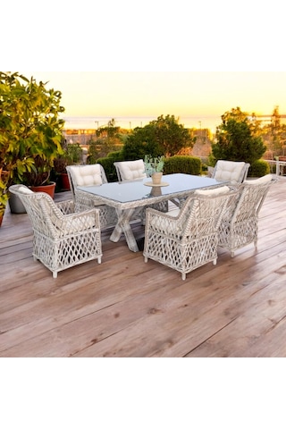 Alaska Rehome 100x200 Rattan Bahçe Masa Takımı 43 Açık Kahverengi