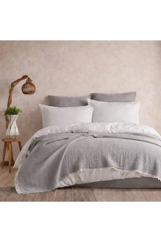 4 Katlı Müslin Pike Çift Kişilik I Battal Boy %100 Pamuklu, Nefes Alabilir, Yumuşak Dokulu Dört Mevsim Kullanım 240x260 Cm Açık Gri