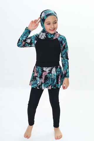 My Kids Wear Üç Parça Kız Çocuk Haşema, Tesettür, Etekli, Kapalı Mayo Mor - Lacivert