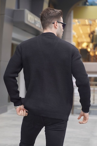Madmext Siyah Basic Nakışlı Örgülü Hırka T6313 Siyah