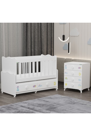 Elegant Mdf Çıtalı Beşik + Şifonyer - Uykucu Beyaz