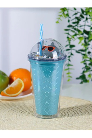 Miland Soğuk İçecekler İçin Kapağı Ve Pipeti Olan Plastik Bardak 169656468 Mavi