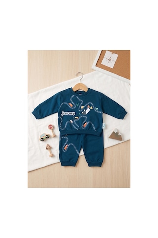 Deniva Kids Erkek Bebek Journey Yol Ve Araba Baskılı 2'li Sweatshirt Eşofman Takımı - 6 Ay Lacivert