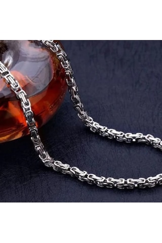 Osmanlı Gümüş İnce Model Çelik Kral Zincir Erkek Kolye 4.5 MM Çelik