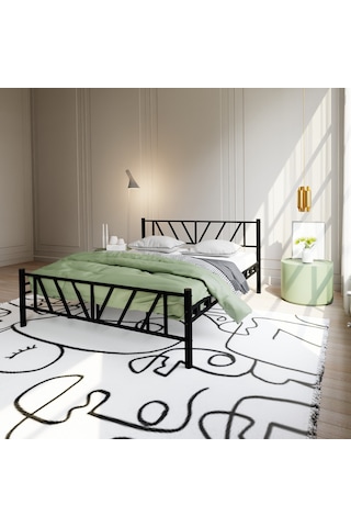 Gardenya Çift Kişilik Metal Karyola A Kalite, Ses Çıkarmaz ,ölçülü Model Karyola Siyah