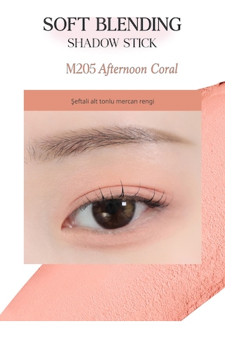 Kremsi, Kolayca Uygulanan Ve Sabitlenen Fırçalı Kalem Far Soft Blending Shadow Stick M205 Afternoon Coral