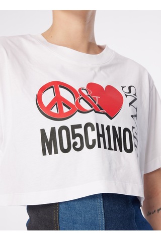 Moschino Jeans Beyaz Kadın Yuvarlak Yaka Baskılı T-shirt 241k1j0703