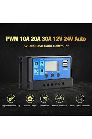 Springsun 12v/24v Otomatik Şarj Regülatörü - Çift Usb, Dıy Sistemler İçin