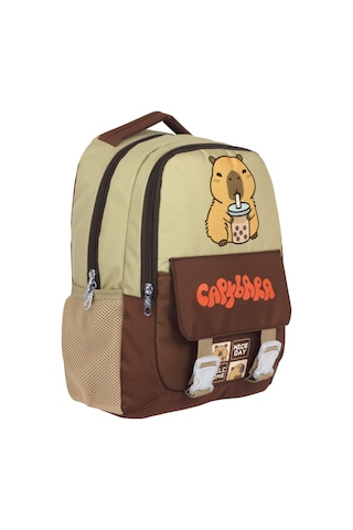Capybara Erkek Çocuk İlkokul Okul Sırt Çantası - Kahverengi - Bej - 5200 Çok Renkli