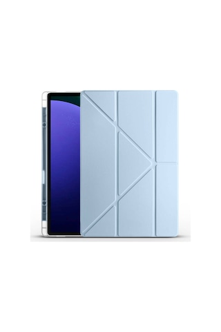 Galaxy Uyumlu Tab S10 Ultra Kılıf Gzst Tri Folding Kalem Bölmeli Standlı Kılıf - Mavi Arka Kapak