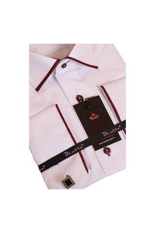 Dicotto Beyaz Bordo Bieli Yaka Dar Kesim Micro Kumaş Kol Düğmeli Slim Fit Erkek Gömlek - 216-3 001