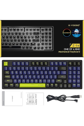 E-Yooso Z-94 Blue Switch Mekanik Klavye Rainbow Işıklı Oyuncu Klavyesi