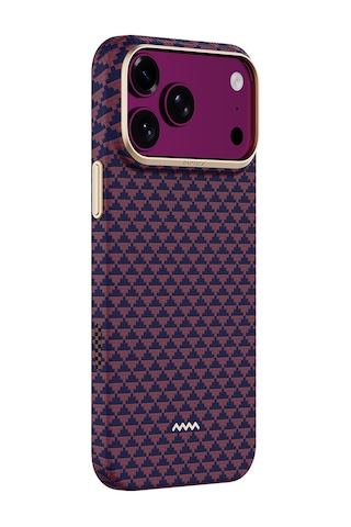 Apple iPhone 18 Pro Uyumlu Kılıf M-safe Şarj Özellikli Raptic Aramid Skin Origin Serisi Karbon Kapak Bordo